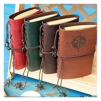 TEMU Vintage Leather Journal Notebook With Matte And - Antique Pirate-themed Nautical Compass De