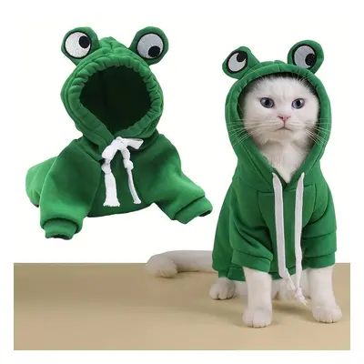 TEMU Adorable Frog-themed Pet Hoodie - Cozy Knit Sweatshirt For Small To Extra-small Cats, All ,