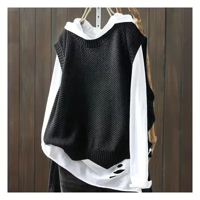 TEMU Solid Crew Neck Knitted Vest, Casual Sleeveless Loose Sweater, Women's Clothing