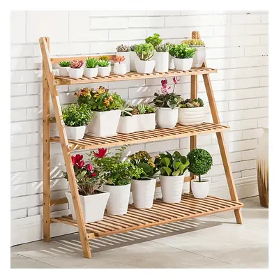 3 Tier Foldable Bamboo Flower Pot Plants Display Shelf Planter Organizer For Outdoor Indoor Use