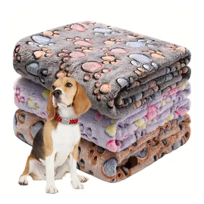 TEMU 3pcs Pet Blankets For Dogs And Cats, Coral Fleece And Flannel, With Paw Prints, Suitable Fo