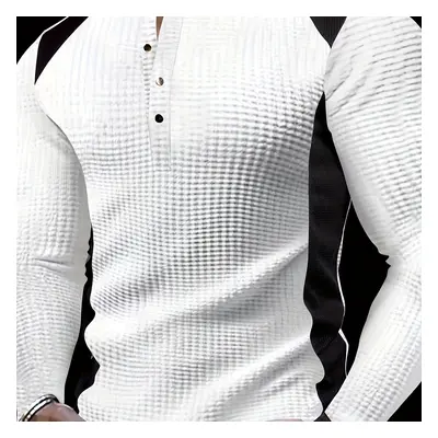 TEMU Men's Autumn And Winter Color Waffle Knit Long Sleeve Henley Shirt, Chic And Stylish Tops F