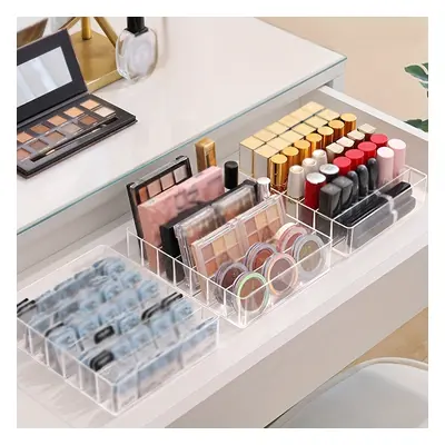 TEMU 1pc Clear Makeup Organizer For Vanity - Multi-grid Cosmetic Storage Box For Eyeshadow Palet