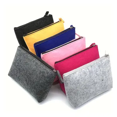 Large Capacity Felt Cosmetic Bag, Zippered Makeup Pouch, Simple Clutch Coin Purse, Portable Trav