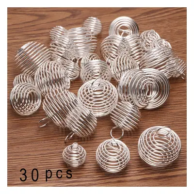 30pcs Spiral Bead Cages Pendants, Sizes Silver Plated Stone Holder, Necklace Cage Pendants For J