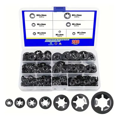 TEMU 280-piece Internal Tooth Lock Washers Set - Carbon Steel - Shaped Clips - Black Oxide - Ass