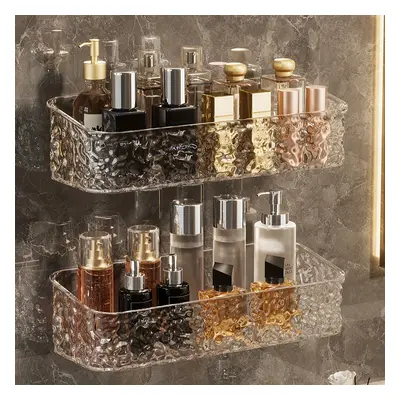 1pc Glacier Pattern Bathroom Square Storage Shelf, Wall-mounted Non-drilling Transparent Organiz