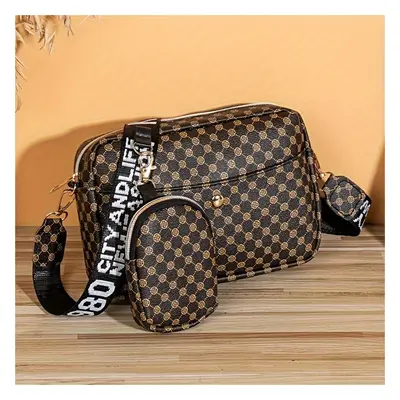 2pcs Trendy Argyle Quilted Shoulder Bag Set, With Coin Purse, Small Pu Leather Crossbody Bag