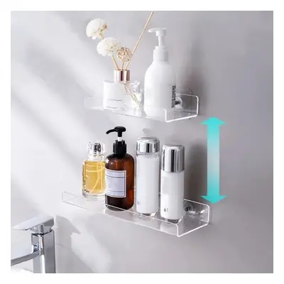 1pc Acrylic Bathroom Shelf Wall Mounted Shower Shelves No Drilling Adhesive Thick Clear Storage 