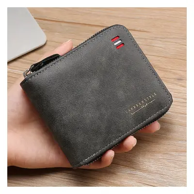 Men's Zipper Short Wallet, Multi-card Card Holder, Pu Leather Bifold Wallet Money Clip With Coin