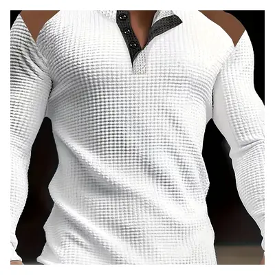 TEMU Men's Autumn And Winter Waffle Knit Long Sleeve Henley Shirt With Shoulder Pieces, Chic And