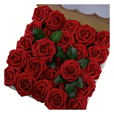 25pcs Red Artificial Roses, Used For Diy Wedding Bouquet, Gift Giving, Engagement Bachelor Birth