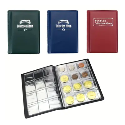 1pc Collection Album, Artificial Pu Leather Cover, Coin Slots, Minimalist Style Multi-kinetic Co