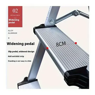 TEMU 1pc Lightweight Dual-sided Aluminum Folding Ladder - , Portable Design With Strips, 8cm Wid