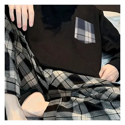 High-end Pcs Men's Classic Plaid Pocket Long Sleeve & Plaid Long Pants Pajama Set, Comfortable &