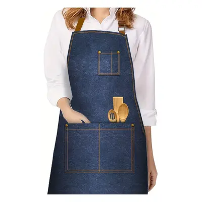 Women's Denim Apron With Pockets - Adjustable, Cotton- For Kitchen, Bbq, Restaurant & Home Clean