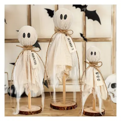 Indoor Halloween Decoration - A Set Of Primitive Halloween , On Wooden Stands, Used For Center T