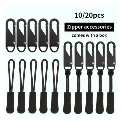 10/20 Pcs Black Zipper Pulls With Extenders - Durable And Detachable For Luggage, Clothing, Jack