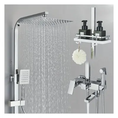 Chrome Shower Set Shower System With Shower Shelf Rainfall Shower Shower Head Shower Mixer Batht