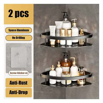 2pcs Triangle Bathroom Wall Mounted Storage Corner Shelf, Multifunctional Punch-free Shampoo Sho