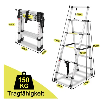 TEMU Telescopic Ladder Extendable Aluminium Folding Ladder Non-slip Extension Ladder Rungs Multi