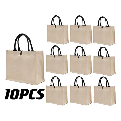 10 Pcs Jute Tote Bags With Black Handles - Water Resistant, Durable, And Perfect For Fitness Or 