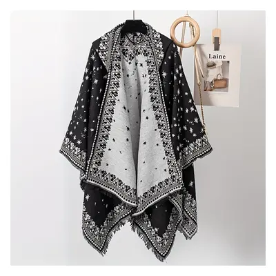 TEMU Cozy Reversible Star-patterned Shawl - , Warm Acrylic Fiber Cape For Women | Christmas & Wi