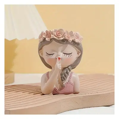 Resin Cartoon Fairy Flowerpot Collectible Figurine - Hand-painted Decorative Art For Shelf, Livi