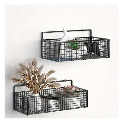 1pc Wrought Iron Wire Mesh Shelf, Rust-proof Bathroom Shower Caddy, Wall Mounted No-drilling Sto