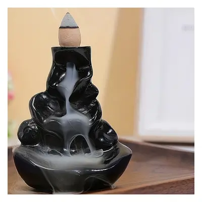 TEMU Elegant Black Resin Backflow Waterfall With Wooden Sticks - , Ideal For Halloween Home Deco