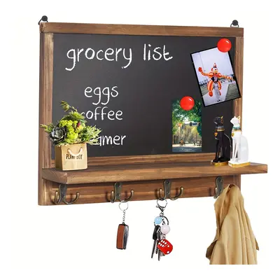 42x30cm Wood Hanging Chalkboard Entryway Notes Message Board With Shelf And Key Hooks And Magnet