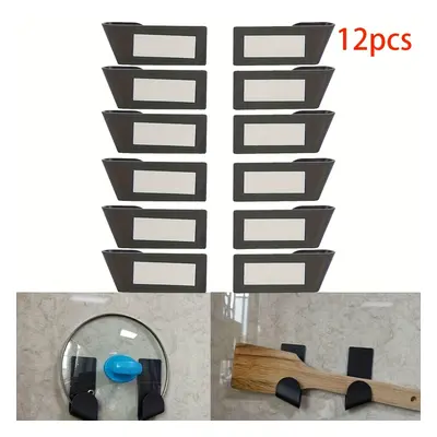 12pcs Plastic Pot Lid Holders, Straight-bar Wall Mounted No-drill Kitchen Hanging Shelf Storage 