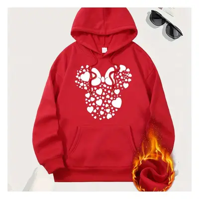 Heart Pattern Hoodie Sweatshirt With Mouse Head Contour Print, Casual Polyester Pullover With Po