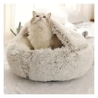 TEMU Luxurious Plush Hooded Donut Pet Bed For Cats & Small Dogs - Cozy, Warm, Non-slip Bottom, E