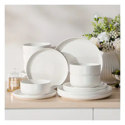 TEMU Pcs Dinnerware Set Ivory White Porcelain Tableware With Dinner Plate Dessert Plate & Salad 