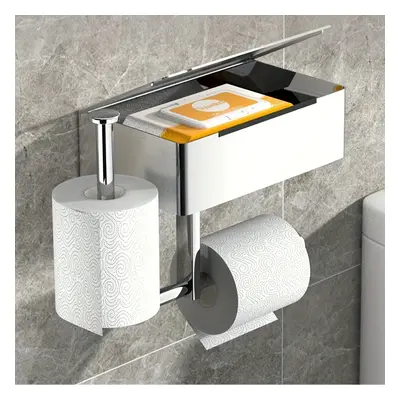 Easy-install Stainless Steel Toilet Paper Holder With Phone Shelf - Durable, Self-adhesive Multi