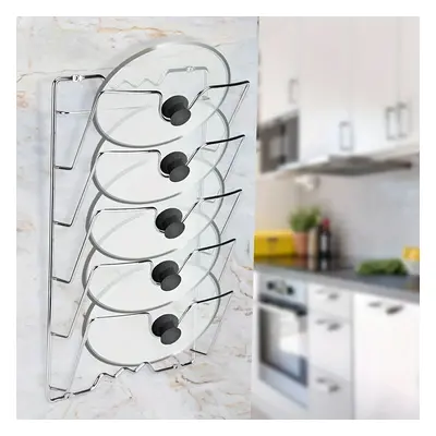 1pc Multi-tier Iron Pot Lid Holder - Wall-mount Hanging Shelf, Adhesive Kitchen Cabinet Door Org