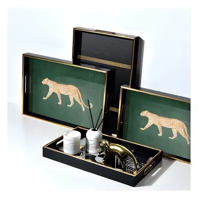 TEMU Artistic Leopard Print Glass Tray For Perfume & Jewelry - Decorative Animal-themed Home Acc