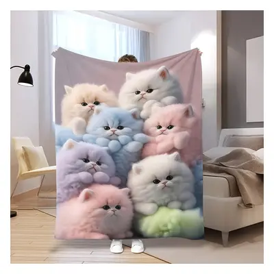 TEMU 1pc Cute Kitten Flannel Blanket For Lunch Break Office Camping Home Decoration