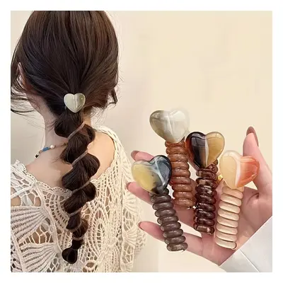 Chic Jelly Heart Spiral Hair Tie - Y2k/boho Style, Braid Accessory For Women & Girls