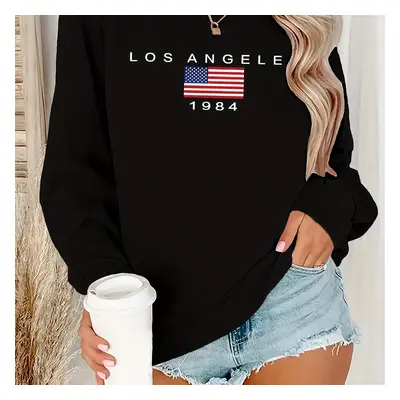 American Flag Print Crew Neck Sweatshirt, Casual Long Sleeve Pullover Sweatshirt For Fall & Wint