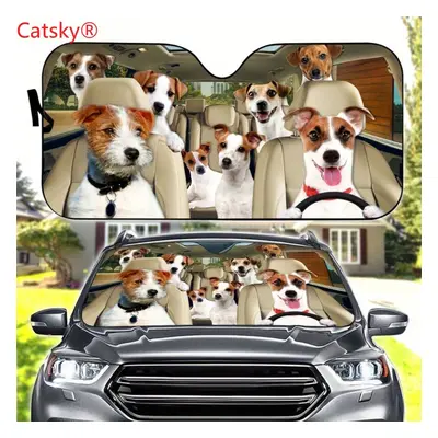 Jack Russell Terrier Pattern Car Sunshade, Dog Pattern Car Decoration, Dog Print Windshield Cove