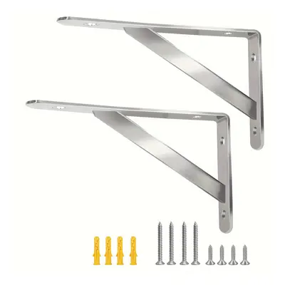 2pcs Heavy Duty Stainless Steel Shelf Brackets 8"x5", Space-saving Diy Wall Support With Screws,