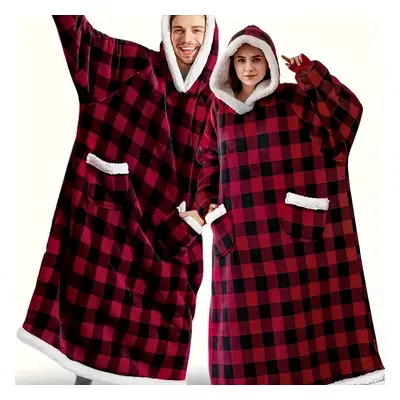 TEMU Cozy Men's Flannel Hooded Bathrobe With Pockets - Warm, Breathable & Skin-friendly Loungewe