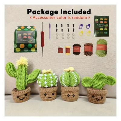 TEMU 4-piece Cactus Crochet Diy Kit With Accessories And Video Tutorial, Beginner-friendly Handm