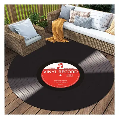 TEMU Music Record Design Crystal Velvet Round Rug - Soft, Non-slip Floor Mat For Bedroom, Living