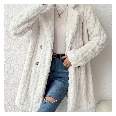 TEMU Double Breasted Lapel Teddy Coat, Long Sleeve Textured Thermal Winter Outerwear, Women's Cl