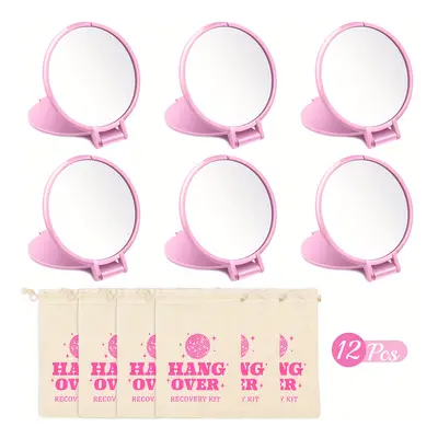 12-pack Mini Compact Mirror With Drawstring Polyester Hangover Recovery Kit Bags - Bridal Shower