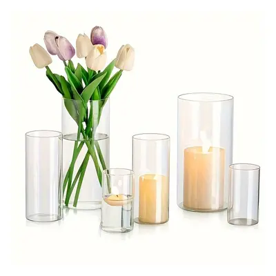 Glass Candle Holder Set For Tabletop - Pack, Clear Cylinder Votive Holders, Assorted Sizes, Wedd