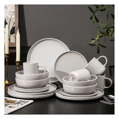 TEMU Stoneware Anti-chip And Scratch Cutlery Set, Servings (16 Pcs), Plates And Dishware Set, Wh